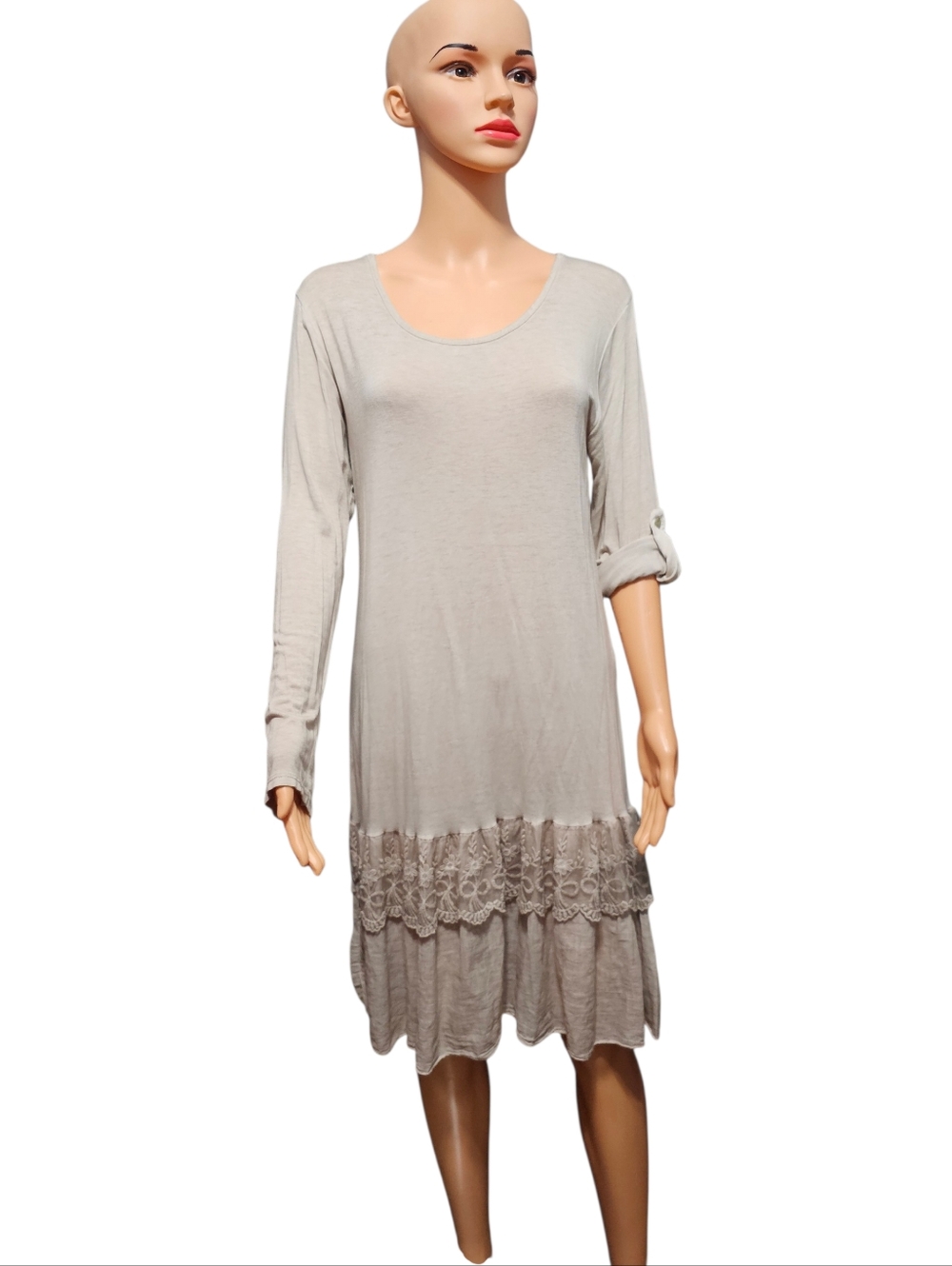 Meo Meli Tiered Ruffle Lightweight Bohemian Beige Italy Dress (One Size)